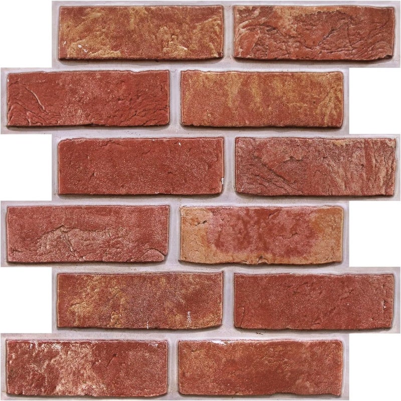 COMSTICKC 3D Red Brick Peel and Stick Wall Panels,10 Pcs of 12"X12",Small Size, Thin PVC 3D Fake Brick Self Adhesive Wall Covering Faux Brick Backsplash Interior Decor - Image 1